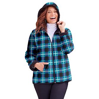 Catherines Women's Plus Size Printed Fleece Coat With Sherpa Lining