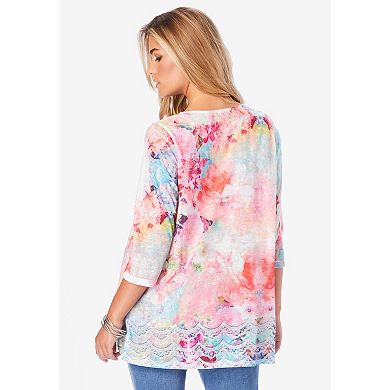 Roaman's Women's Plus Size Printed 2-piece Tank And Cardigan Set