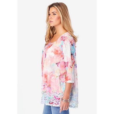 Roaman's Women's Plus Size Printed 2 Piece Tank And Cardigan Set