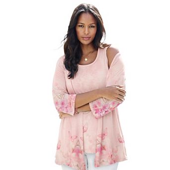 Roaman's Women's Plus Size Printed 2 pc Tank And Cardigan Set