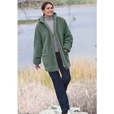 Woman Within Plus Size Short Hooded Berber Fleece Jacket