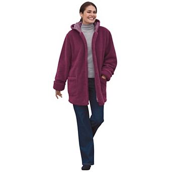Woman Within Plus Size Short Hooded Berber Fleece Jacket