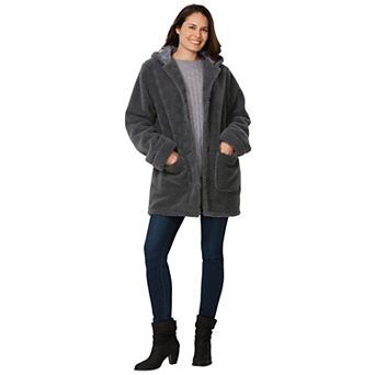 Woman Within Plus Size Short Hooded Berber Fleece Jacket