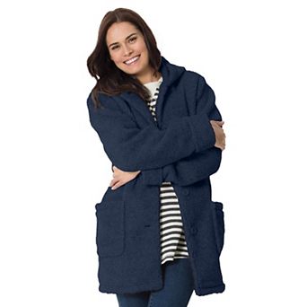 Woman Within Plus Size Short Hooded Berber Fleece Jacket