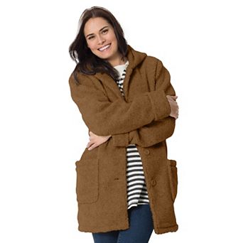 Woman Within Plus Size Short Hooded Berber Fleece Jacket