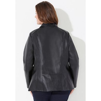 Catherines Women's Plus Size Faux Leather Moto Jacket