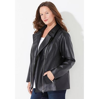 Catherines Women's Plus Size Faux Leather Moto Jacket