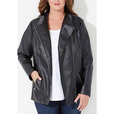 Catherines Women's Plus Size Faux Leather Moto Jacket