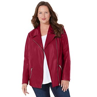 Catherines Women's Plus Size Faux Leather Moto Jacket