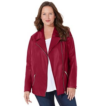Catherines Women's Plus Size Faux Leather Moto Jacket