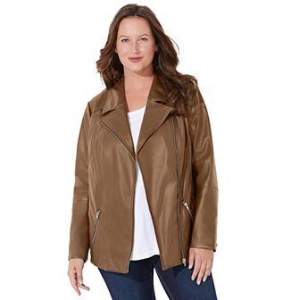 Catherines Women's Plus Size Faux Leather Moto Jacket