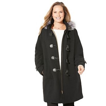 Catherines Women's Plus Size Petite Wool Blend Toggle Peacoat