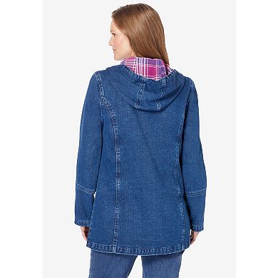 Woman Within Plus Size Flannel-Lined Denim Jacket