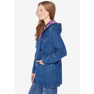 Woman Within Plus Size Flannel-Lined Denim Jacket