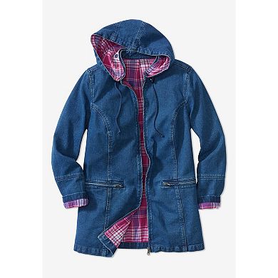 Woman Within Plus Size Flannel-Lined Denim Jacket