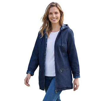 Woman Within Plus Size Flannel-Lined Denim Jacket