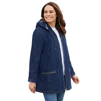 Woman Within Plus Size Flannel-Lined Denim Jacket
