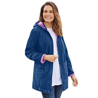 Woman Within Plus Size Flannel-Lined Denim Jacket
