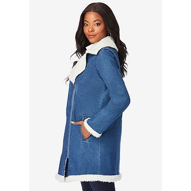 Roaman's Women's Plus Size Sherpa-Lined Denim Jacket