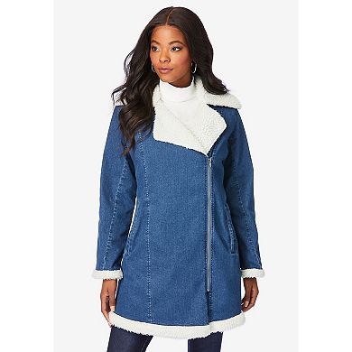 Roaman's Women's Plus Size Sherpa-Lined Denim Jacket