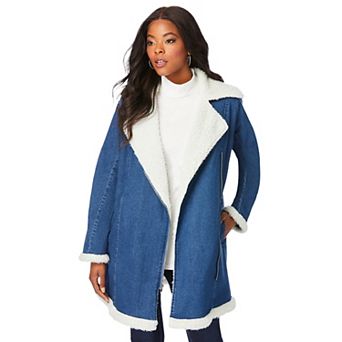 Roaman's Women's Plus Size Sherpa-Lined Denim Jacket