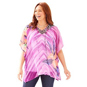 Catherines Women's Plus Size Georgette Peasant Poncho