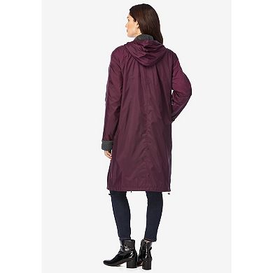 Roaman's Women's Plus Size Plus Size Knee Length Hooded Nylon Jacket
