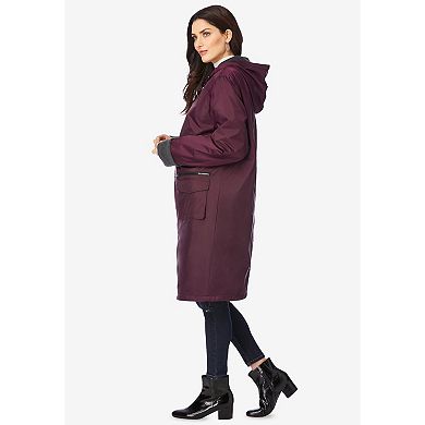 Roaman's Women's Plus Size Knee Length Hooded Nylon Jacket