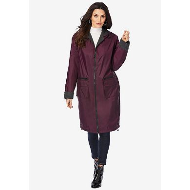 Roaman's Women's Plus Size Knee Length Hooded Nylon Jacket