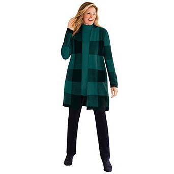 Woman Within Plus Size Jacquard Open Front Duster Sweater