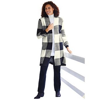 Woman Within Plus Size Jacquard Open Front Duster Sweater