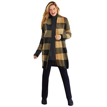 Woman Within Plus Size Jacquard Open Front Duster Sweater