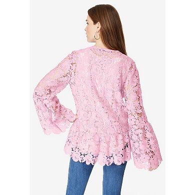Roaman's Women's Plus Size Bell Sleeve Lace Jacket