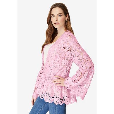 Roaman's Women's Plus Size Bell Sleeve Lace Jacket
