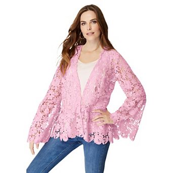 Roaman's Women's Plus Size Bell Sleeve Lace Jacket