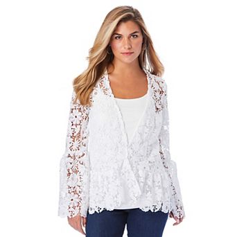 Roaman's Women's Plus Size Bell Sleeve Lace Jacket