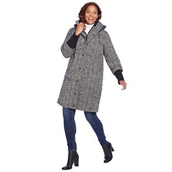 Woman Within Plus Size Rib-Knit Trim Wool Coat