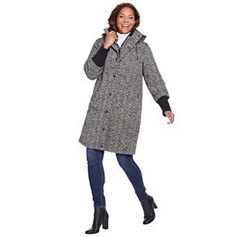 Woman Within Plus Size Rib-Knit Trim Wool Coat