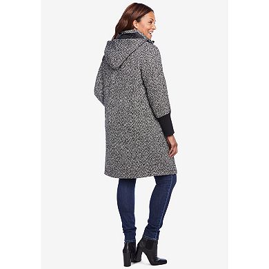 Woman Within Plus Size Rib-Knit Trim Wool Coat