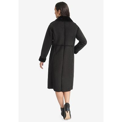 Jessica London Women's Plus Size Faux Shearling Midi Coat