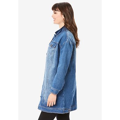 Roaman's Women's Plus Size Long Denim Jacket