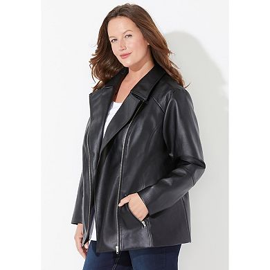 Catherines Women's Plus Size Petite Faux Leather Moto Jacket