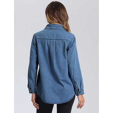 Collar Denim Jacket For Women's Button Down Long Sleeve Oversized Casual Jean Jackets