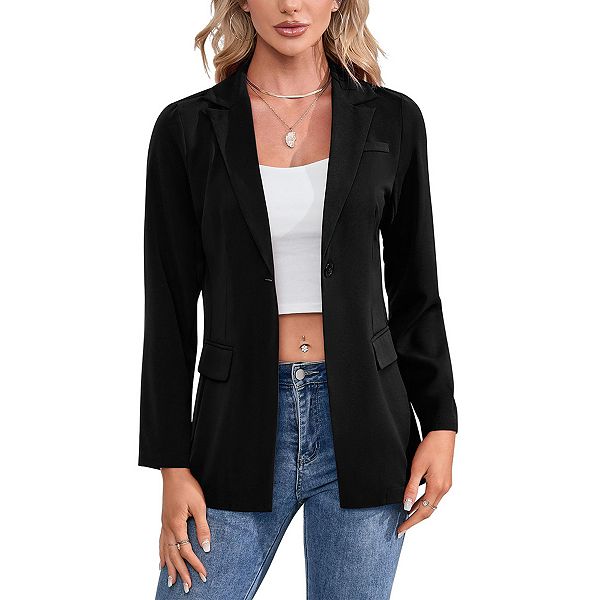 Elegant Open-Front Dual Pockets Long Sleeve Blazer