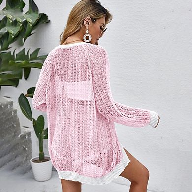Women Crochet Lightweight Cardigan Cover Up Open Front Long Sleeve Summer Cardigans