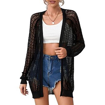 Women Crochet Lightweight Cardigan Cover Up Open Front Long Sleeve Summer Cardigans