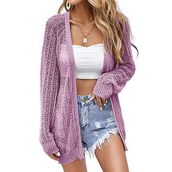 Women Crochet Lightweight Cardigan Cover Up Open Front Long Sleeve Summer Cardigans