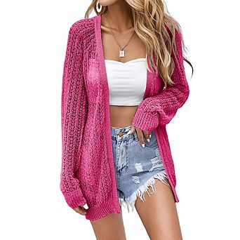 Women Crochet Lightweight Cardigan Cover Up Open Front Long Sleeve Summer Cardigans