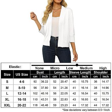 Women's 3/4 Sleeve Cropped Cardigan Sweater Open Front Short Shrugs Cardigans Lightweight Sweaters