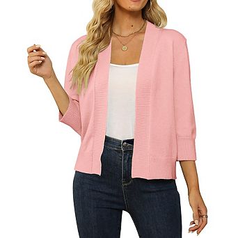 Women's 3/4 Sleeve Cropped Cardigan Sweater Open Front Short Shrugs Cardigans Lightweight Sweaters